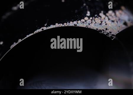 Silver liquid connections, bubble in macro, movement of liquid in a bubble, abstract background, copy space Stock Photo