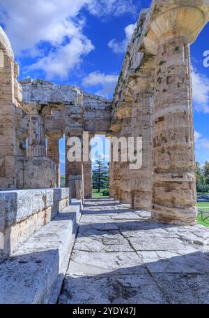 Temple of Neptune at Paestum in Italy: view across the peristyle. Stock Photo