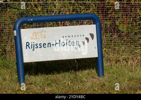 Side of the road municipality sign with information of the municipality where the natural reserve park Stock Photo