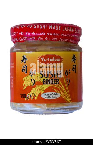 jar of Yutaka Sushi Ginger isolated on white background Stock Photo