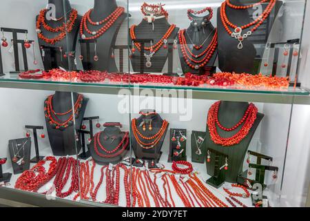 Dubrovnik Croatia,Old Town Stari Grad Ragusa Walled City,Ulica od Puca street,jewelry jewellery store,inside interior,display sale,rings necklaces ear Stock Photo