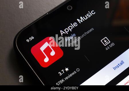 October 29, 2024, Portugal. In this photo illustration, the ‎Apple Music app logo is displayed on a smartphone screen Stock Photo