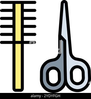 Equipment For Grooming Pet Wool. Washing And Drying Dog and Cat. Pet Hairbrush and Scissors Color Icon. Grooming tool isolated on white background. Stock Vector