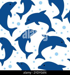 Blue Dolphin seamless pattern background Stock Vector