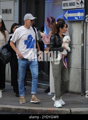 Milan, 28-10-2024 Zinedine Zidane caught walking downtown shopping with his wife Veronique. Stock Photo