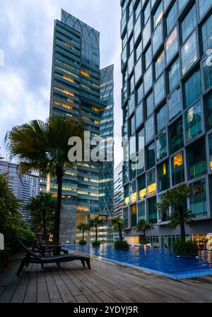 Luxurious amenities and urban setting of a modern apartment complex in Kuala Lumpur, Malaysia. Stock Photo