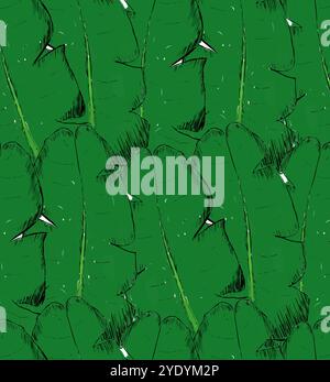 Banana green tropical leaves. Seamless graphic vector pattern with palms. Fashion, interior, wrapping, packaging suitable. leaves growing upwards. Stock Vector