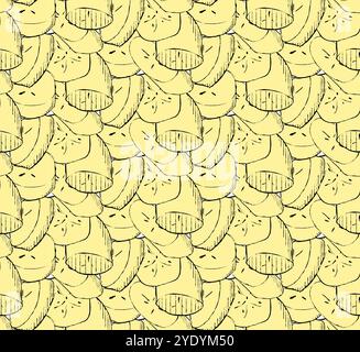 Banana seamless pattern with banana slices. Vector graphic illustration. Wrapping paper, gift card, poster, banner design Stock Vector