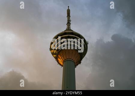 The top part of the KL Tower, a prominent landmark in Kuala Lumpur, Malaysia. Stock Photo