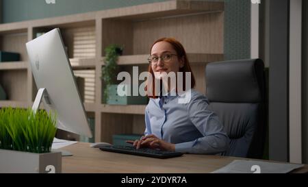 Thinking Caucasian businesswoman deep thoughts female office worker entrepreneur employer girl pensive woman think business decision problem solution Stock Photo