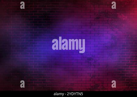 Abstract Neon Brick Wall Background. Mystery Glowing Stone Wall. Stock Vector
