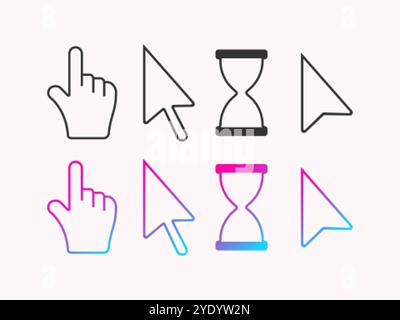 Desktop computer mouse cursors. Laptop PC pointer icons Stock Vector