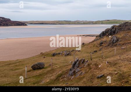 The Kyle of Durness, estuary of the River Dionard, cuts through the landscape of the far north of the Highlands of Scotland. Stock Photo