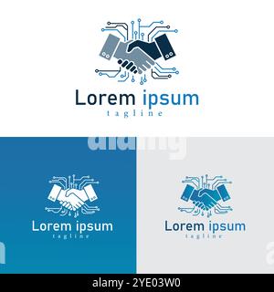 Tech Partnership Logo: Premium Handshake and Circuit Design Stock Vector