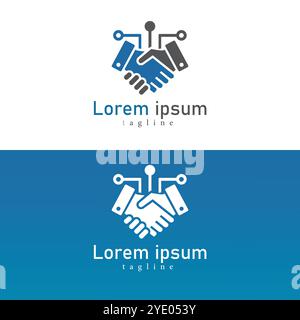 Digital Partnership Icon logo: Handshake and Circuit Board Fusion Stock Vector