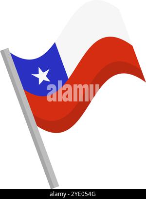Fluttering Chilean flag icon with pole. Editable vector. Stock Vector