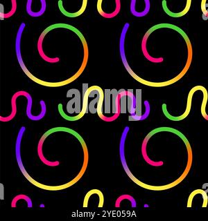 Abstract Seamless Colored Gradient Shapes Set. Squiggly Design Elements. Graphic with Wavy Lines in Rainbow Colors. Colorful Fluid Wave Pattern. Stock Photo