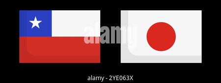 Chilean and Japanese flags icon set. Editable vector. Stock Vector