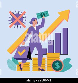 Business Success and Financial Growth Concept with Female Entrepreneur – COVID Recovery and Market Expansion Vector Illustration Stock Vector