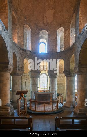 London, UK - Oct 15, 2024: The unique Romanesque Chapel of St John the Evangelist inside the White Tower building at the Tower of London, royal palace Stock Photo