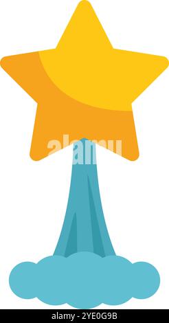 Stylized yellow star launching on a blue smoke cloud, representing a new business startup Stock Vector