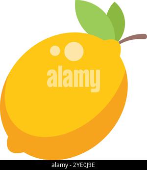 Simple vector illustration of a lemon with green leaves, isolated on a white background Stock Vector