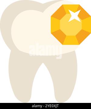 Cartoon representation of a tooth with a shiny gem, illustrating the concept of dental care and a healthy smile Stock Vector