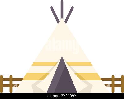 Minimalist vector illustration featuring a teepee standing in front of a wooden fence, evoking the culture of native americans Stock Vector