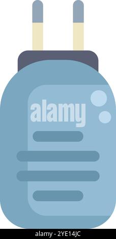 Minimalist illustration of a blue electric plug being plugged into a socket, representing a source of power Stock Vector