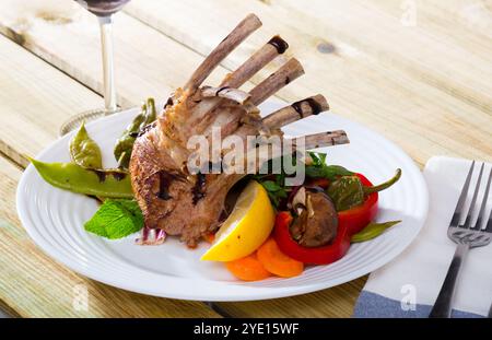 Roasted rectangle lamb rack Stock Photo