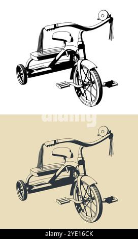 Stylized vector illustrations of a children's tricycle Stock Vector