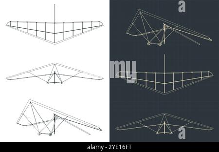 Stylized vector illustrations of a hang glider blueprints Stock Vector