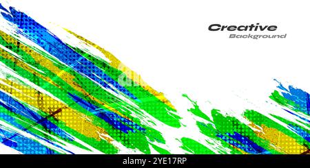 Abstract Grunge Brush Background with Blue, Green and Yellow Gradient Colors and Halftone Effect. Sports Background with Dots Pop Art Style Stock Vector
