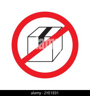 Prohibited package icon. Box with red no sign. Banned shipping symbol. Vector restriction icon. Stock Vector