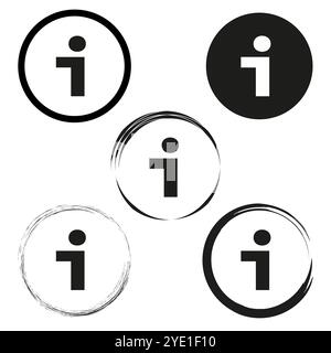 Information symbol icons. Circular info icon. Bold black and white. Vector graphic style. Stock Vector
