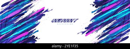 Abstract and Colorful Brush Background with Halftone Effect. Brush Stroke Illustration for Banner, Poster, or Sports Background Stock Vector