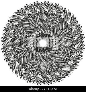 Dense spiral pattern. Abstract vector illustration. Geometric black-and-white design. Optical illusion shape. Stock Vector