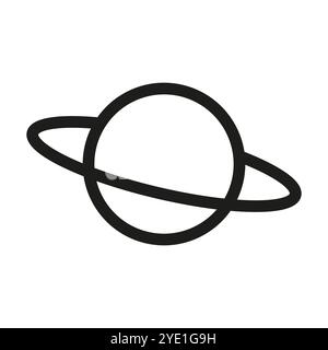 Planet icon. Saturn with rings symbol. Simple black and white graphic. Minimalist vector design. Stock Vector
