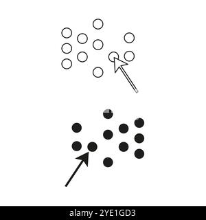 Cursor selection icon. Dotted and solid circles. Arrow pointer graphic. Vector user interface. Stock Vector