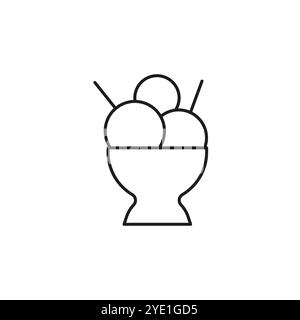 Minimalist Line Art of Ice Cream Sundae in Bowl with Two Sticks. Stock Vector