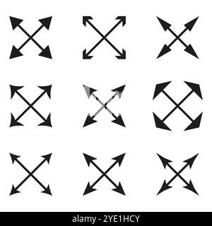 Crossed arrow icons. Direction symbol. Movement pointer. Vector black shape. Stock Vector