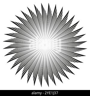 Abstract radial burst. Black and white star pattern. Geometric sharp lines. Vector graphic element. Stock Vector
