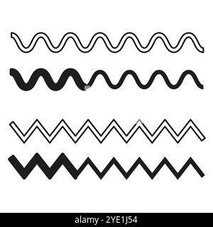Wavy and zigzag lines set. Various line patterns in bold and outline styles. Abstract line vector collection. Stock Vector