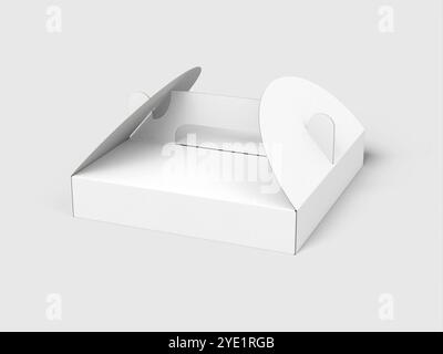 Modern White Blank Pizza Box Packaging With Handle 3D Mockup Stock Photo
