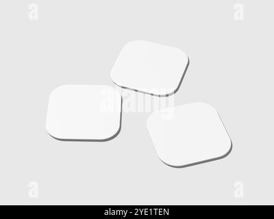 Three White Coasters Mockup 3D Render Stock Photo