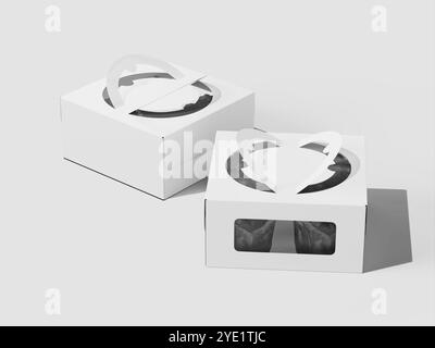 Realistic 3D Isolated Blank Cake Box Mockup with Window Stock Photo