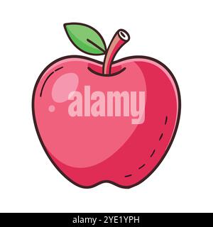 Simple red apple vector illustration with green leaf Stock Vector