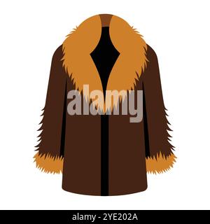 Brown winter coat vector illustration with fur collar Stock Vector