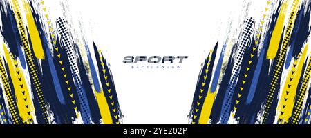 Blue and Yellow Brush Background with Halftone Effect Isolated on White Background. Sport Background with Grunge Style Stock Vector
