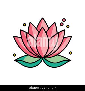 Pink lotus flower vector illustration with green leaves Stock Vector